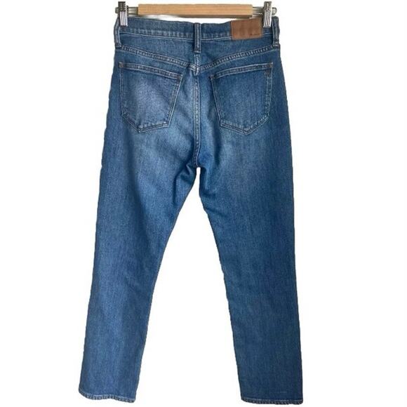 MADEWELL Straight Crop High Rise‎ Whiskered Distressed Jeans Roger Wash Size 25 - Picture 3 of 10
